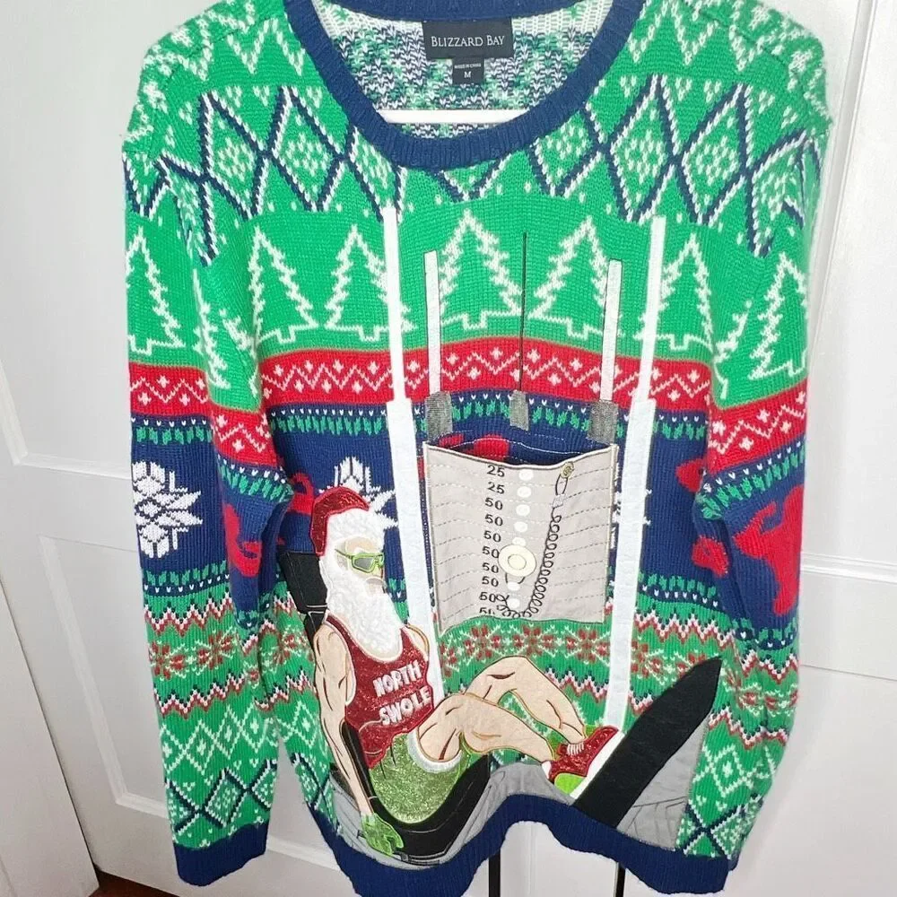 Blizzard Bay Mens Ugly Christmas Sweater North Swole Bodybuilder Drink Pocket M